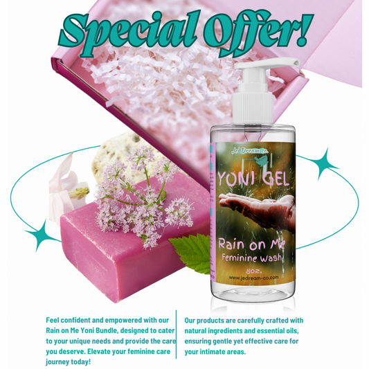 Packet of my yoni bundle with pink gift box peppermint leaf in background 