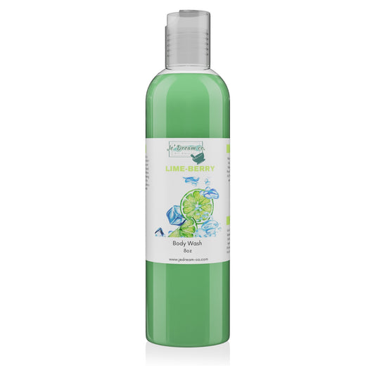 Lime berry organic Face & body wash 8 ounce bottle, front packet 