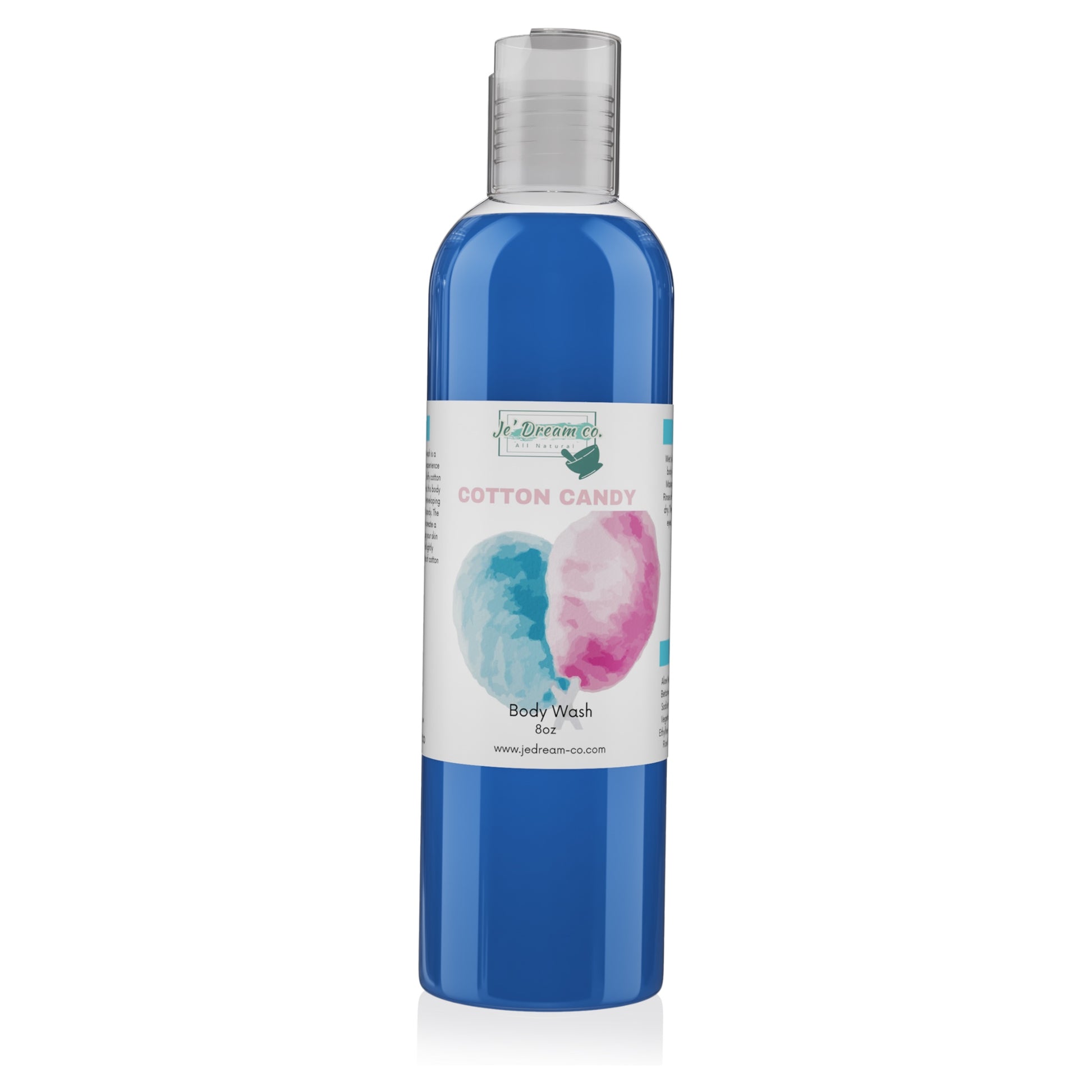 Cotton Candy organic Face & body wash 8 ounce bottle, front packet 