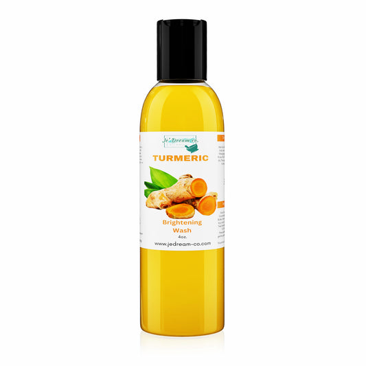 Turmeric Brightening face & body wash 4 ounce bottle, front packet 